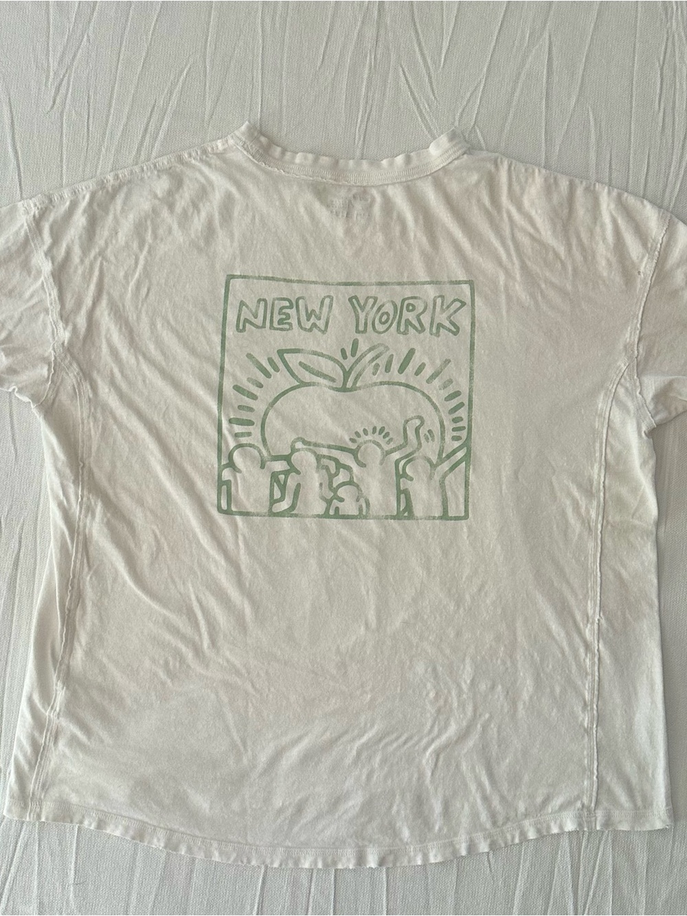 Aerie x Keith Haring New York Graphic Tee White Green Size Large